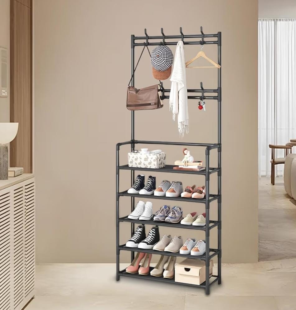 udear porte-manteau d’entrée avec étagère à chaussures à 5 niveaux
