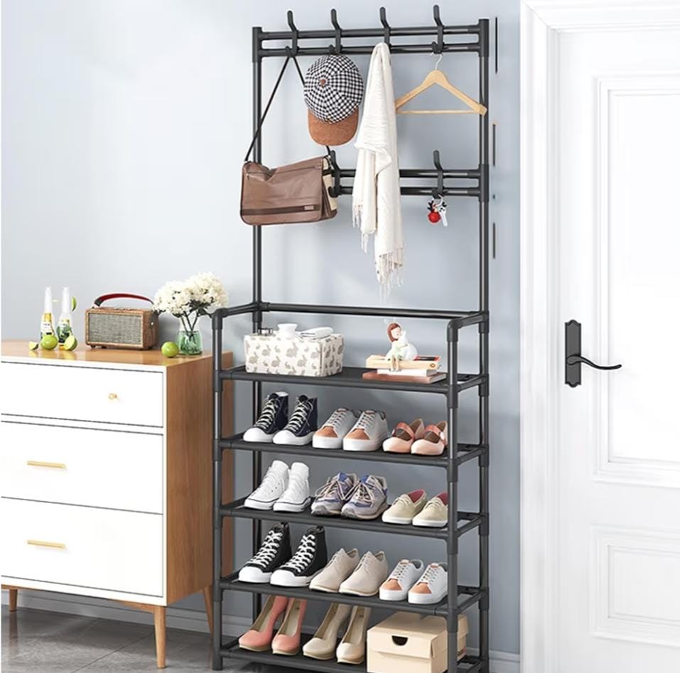 udear porte-manteau d’entrée avec étagère à chaussures à 5 niveaux